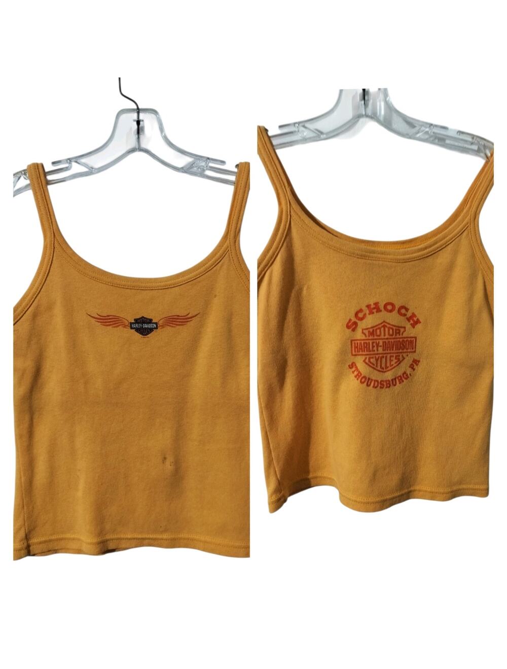 6021)Y2K Harley Davidson Orange Crop Camisole Cotton Tank Top Medium